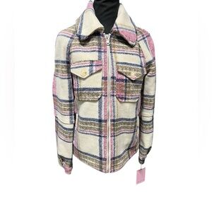 Avec Les Filles Blue Plaid Zippered Coat Jacket XS